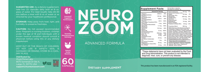NeuroZoom supplement Facts